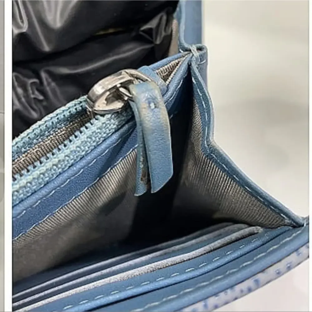 Chanel Powder Blue Logo Caviar Leather Long Wallet